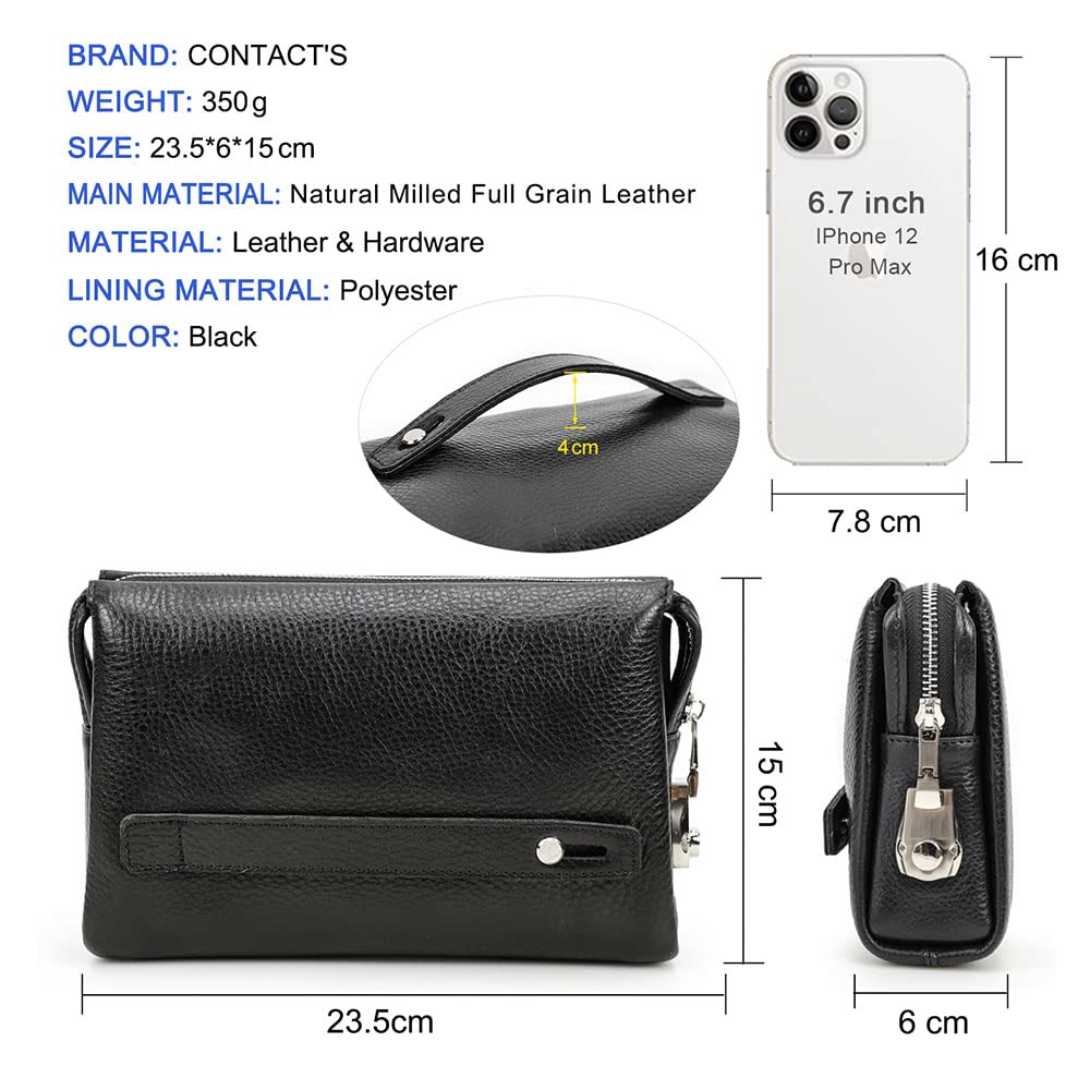 Contacts Clutch Purse Bag Leather for Men Anti Theft Wristlet Handbag Wallet Multiple Compartments Card Phone Holder Travel Bag