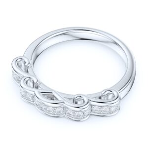 PRSTANI Sterling Silver Stackable Ribbon Round Brilliant Cut Genuine Moissanites Matching Wedding Ring Bridal Set (12.5)