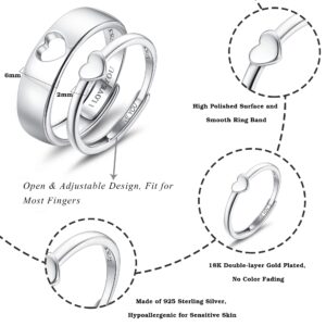 MILACOLATO Matching Rings for Couples 925 Sterling Silver Adjustable Matching Heart Promise Ring I Love You Engagement Wedding Ring for Him and Her Valentines Day Gifts