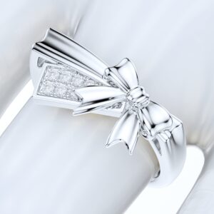 PRSTANI Solid Sterling Silver Lovely Bowknot Round Brilliant Cut Genuine Moissanites Fashion Statement Ring (3)