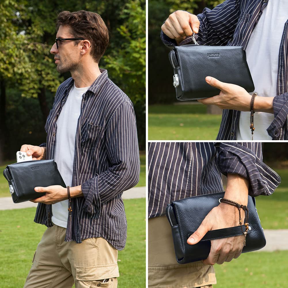 Contacts Clutch Purse Bag Leather for Men Anti Theft Wristlet Handbag Wallet Multiple Compartments Card Phone Holder Travel Bag