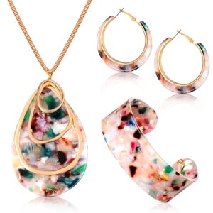 Kenning 4 Pcs Acrylic Jewelry Set for Women Statement Boho Resin Earrings Necklace Bracelet Stylish Jewelry Set for Women(Water Drop)