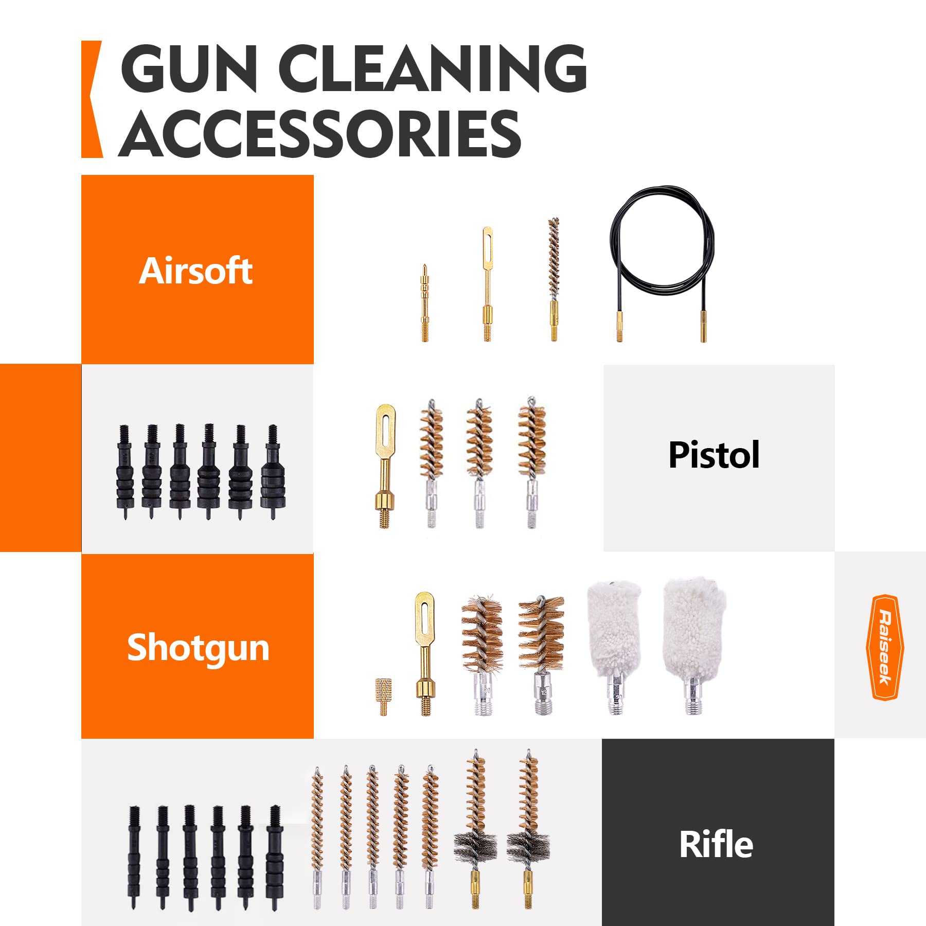 Raiseek Universal Gun Cleaning Kit for Rifle Pistol Shotgun Cleaning Kit for All Guns with Lightweight Organized Carrying Case Gun Cleaning Supplies Gun Plastic Jags and Brushes with Cleaning Mat