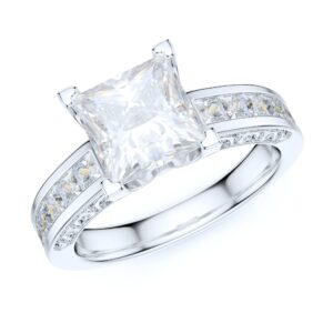 PRSTANI Sterling Silver 1.5ct Classic Filigree Pattern Simulated Princess Cut Diamond Promise Engagement Ring (6.5)