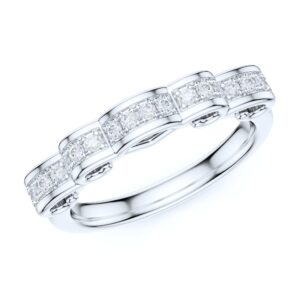 PRSTANI Sterling Silver Stackable Ribbon Round Brilliant Cut Genuine Moissanites Matching Wedding Ring Bridal Set (12.5)