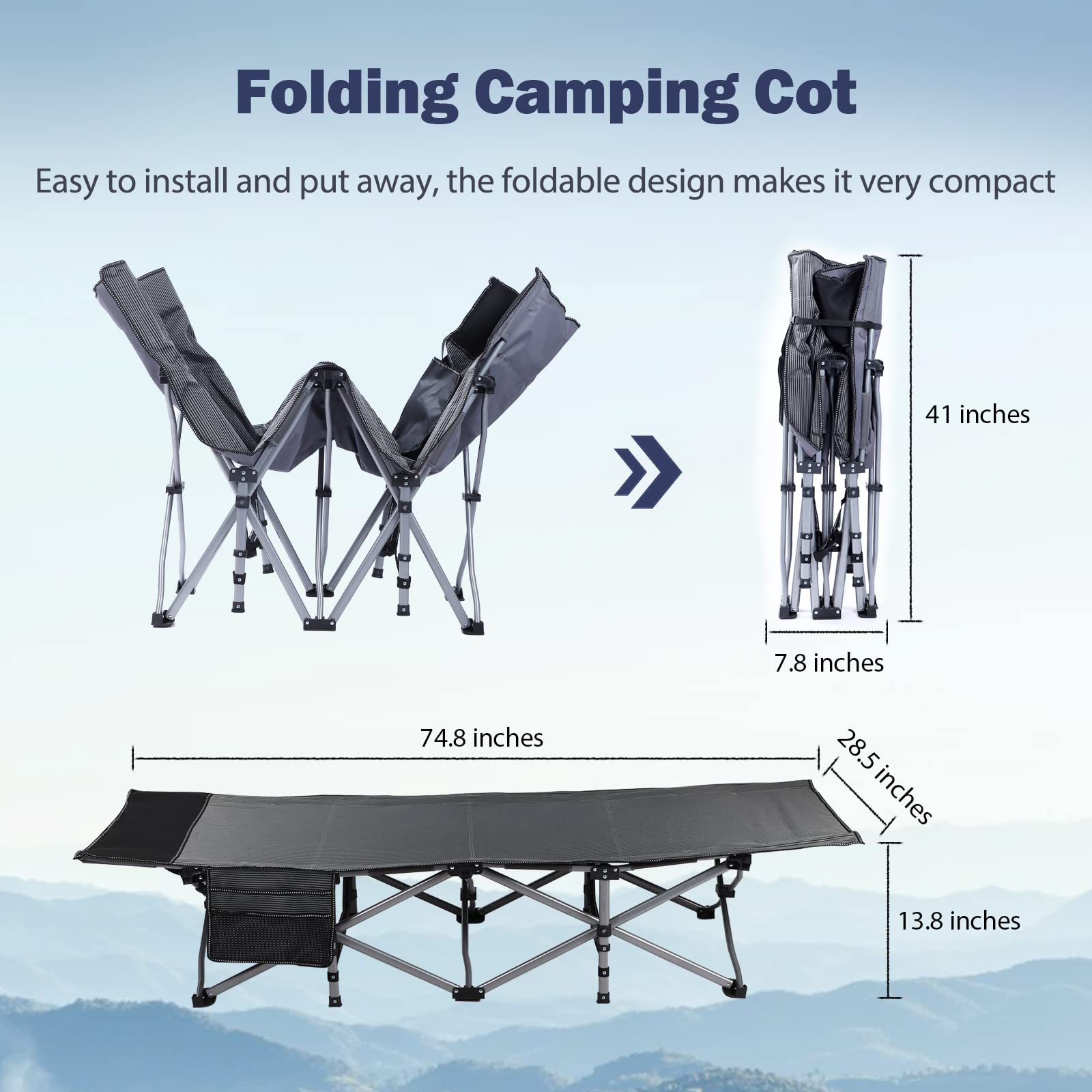 KOKSRY Camping Cot, Folding Cot Bed for Adults,Portable Camp Cots for Sleeping with Mattress and Carry Bag