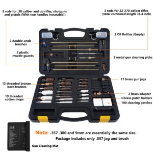 Raiseek Universal Gun Cleaning Kit for Rifle Pistol Shotgun Cleaning Kit for All Guns with Lightweight Organized Carrying Case Gun Cleaning Supplies Gun Plastic Jags and Brushes with Cleaning Mat