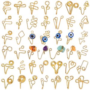 Yinkin 42 Pieces Multi Style Fake Nose Rings African Nose Cuff Nose Cuffs for Non Pierced Nose Faux Women's Nose Cuffs Gold, Evil Eye, Crystal, Cute Nose Jewelry Clip for Women Men