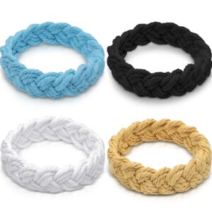 4 pieces sailor knot bracelet nautical rope cotton bracelet large braided bracelet white black blue brown fisherman bracelet for men women handmade woven friendship bracelets nautical jewelry set