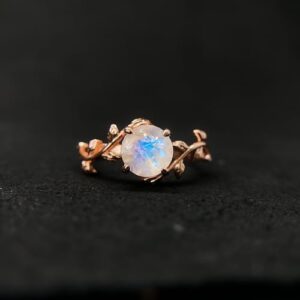 Genuine Moonstone Promise Ring for Women 14kt Gold by ASANA - Vintage Moonstone Ring Twig 14kt Rose Gold Sterling Silver Moonstone Promise ring - Crystal Rings, Gemstone Statement Ring, Moonstone Ring