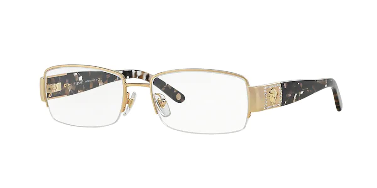 Versace VE1175B 1002 53MM Gold/Gold Rectangular Eyeglasses for Women + BUNDLE With Designer iWear Eyewear Kit