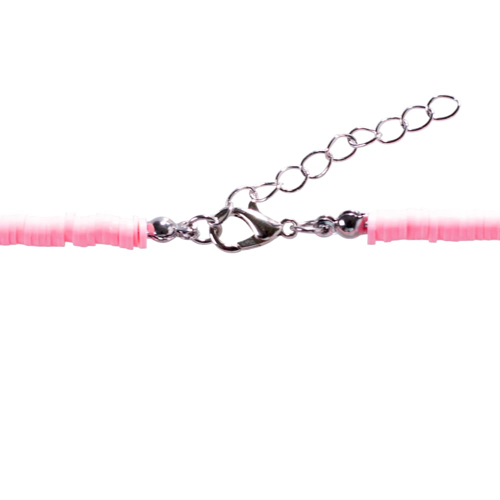 BlueRica Shark Tooth on Boho Vinyl Fimo Heishi Beads Necklace (Pink)