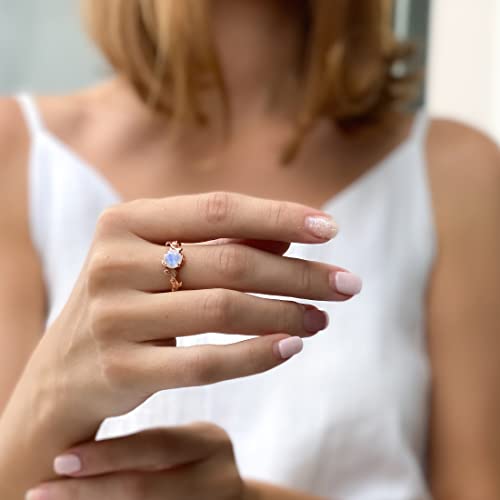 Genuine Moonstone Promise Ring for Women 14kt Gold by ASANA - Vintage Moonstone Ring Twig 14kt Rose Gold Sterling Silver Moonstone Promise ring - Crystal Rings, Gemstone Statement Ring, Moonstone Ring