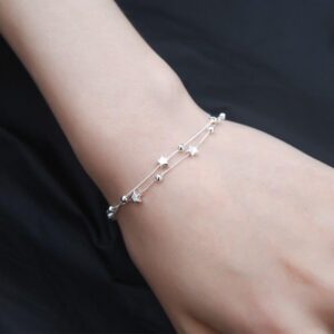 Dofihy S925 Sterling Silver Charm Bracelets for Women Bracelets for Women Lady's Pendent Charm Wrist Chain Bracelet Bangle