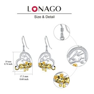 LONAGO Tiger Earrings 925 Sterling Silver Tree of Life with Cute Tiger Dangle Earrings Jewelry for Women