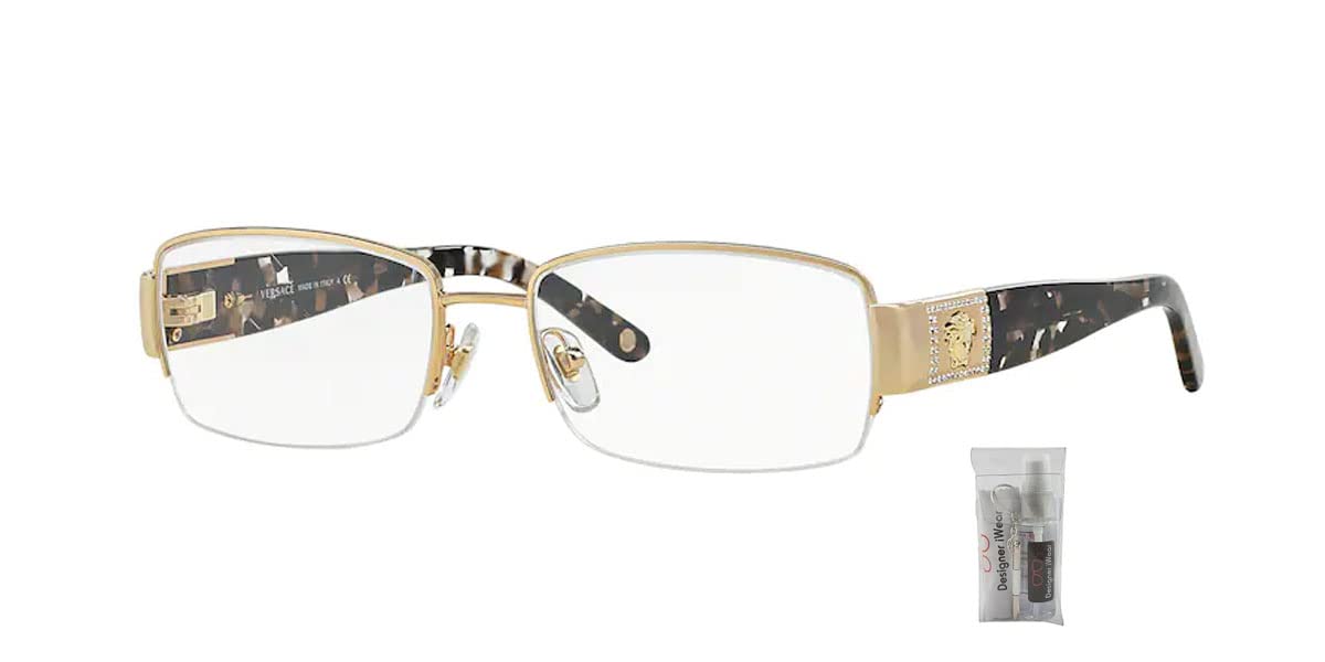 Versace VE1175B 1002 53MM Gold/Gold Rectangular Eyeglasses for Women + BUNDLE With Designer iWear Eyewear Kit