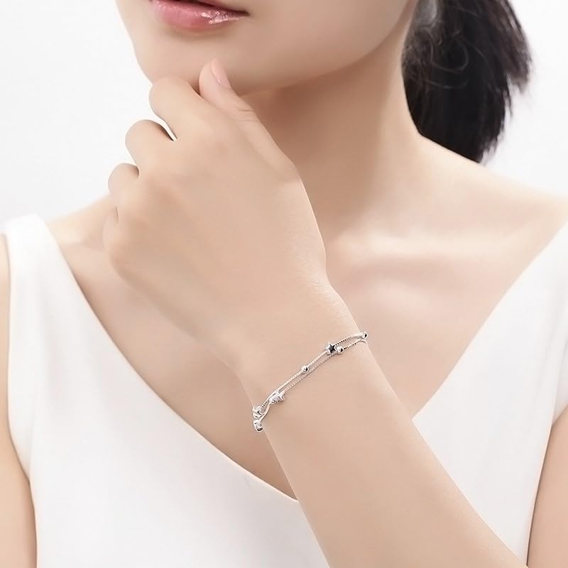 Dofihy S925 Sterling Silver Charm Bracelets for Women Bracelets for Women Lady's Pendent Charm Wrist Chain Bracelet Bangle