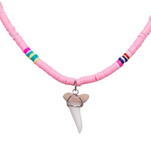 bluerica shark tooth on boho vinyl fimo heishi beads necklace (pink)