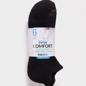 32 DEGREEES Men's 6 Pack Comfort Ankle Socks | Anti-Odor | Cushioned Heel | Arch Support | Active | Casual | Work, Black, Large