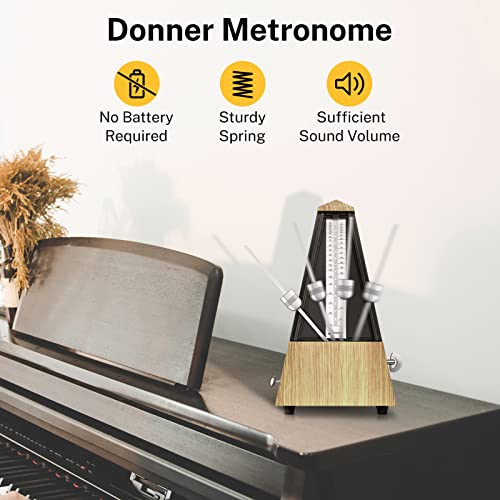 Donner Mechanical Metronome for Piano Guitar Drum Violin Saxophone Musician, Track Beat and Tempo, Loud Sound, Steel Movement, DPM-1