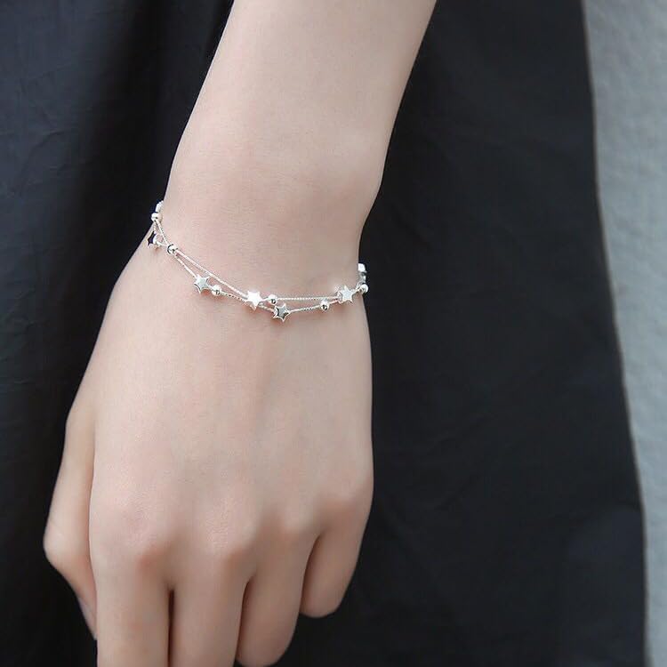 Dofihy S925 Sterling Silver Charm Bracelets for Women Bracelets for Women Lady's Pendent Charm Wrist Chain Bracelet Bangle