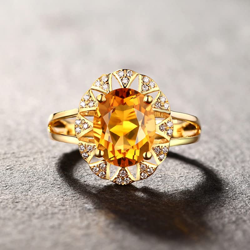 Fashion Citrine Gold Plated Gemstone Ring Yellow Diamond Ring Open Ring 925 Sterling Silver Oval Diamond Cut Cubic Zirconia Citrine Ring Wedding Engagement Ring 593 (golden color)