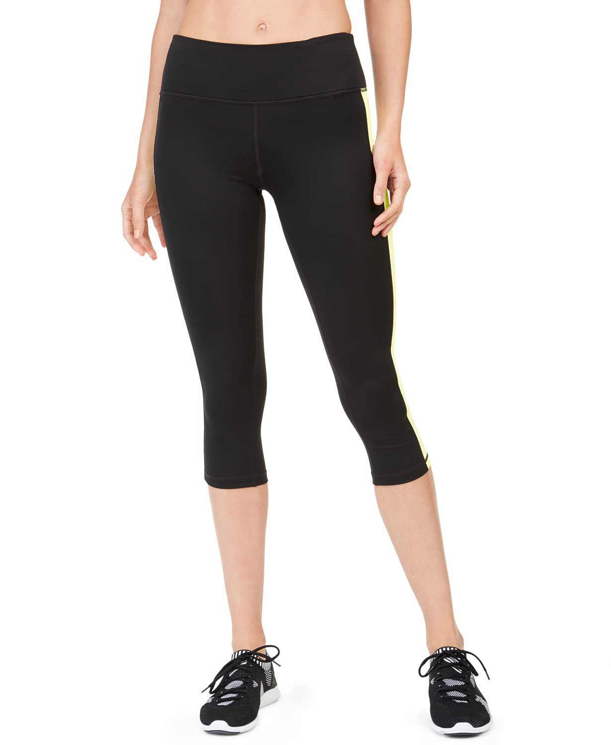 Ideology Colorblocked Cropped Leggings, Small (Noir English Yellow)