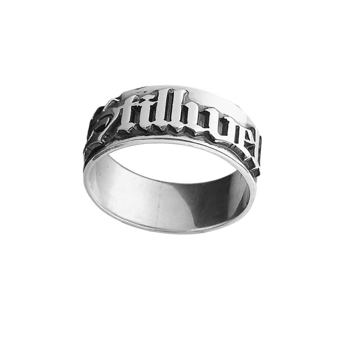 Elefezar Personalized Old English Name Ring 925 Sterling Silver Custom Thick Band Customized Nameplate Ring Silver