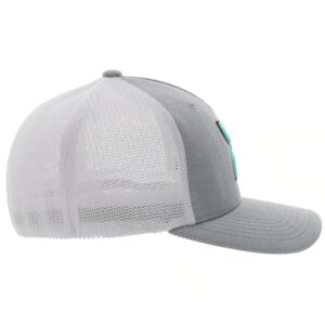 HOOEY Men's Flexfit Fitted Hat (Large/X-Large, Grey/White, Light Blue Logo)