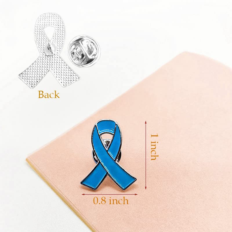 Blue Ribbon Pin 20 Pcs Colon Cancer Prostate Cancer Awareness Pin Blue Brooch Enamel Lapel Pins