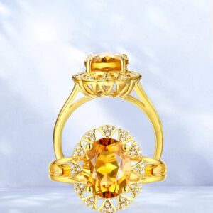 Fashion Citrine Gold Plated Gemstone Ring Yellow Diamond Ring Open Ring 925 Sterling Silver Oval Diamond Cut Cubic Zirconia Citrine Ring Wedding Engagement Ring 593 (golden color)