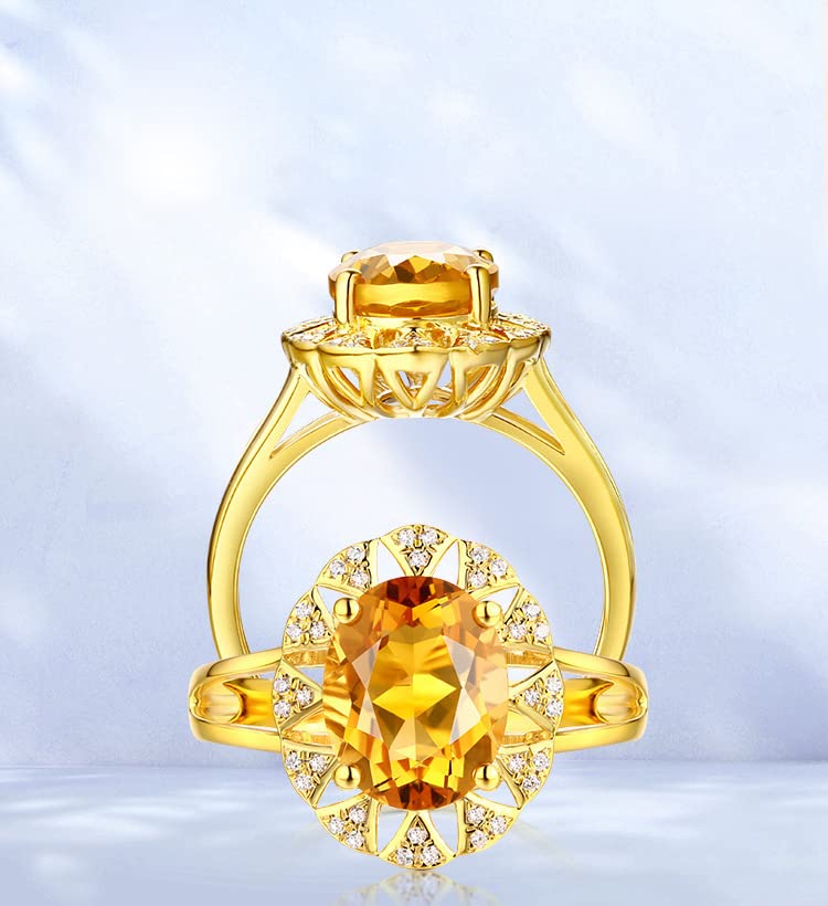 Fashion Citrine Gold Plated Gemstone Ring Yellow Diamond Ring Open Ring 925 Sterling Silver Oval Diamond Cut Cubic Zirconia Citrine Ring Wedding Engagement Ring 593 (golden color)