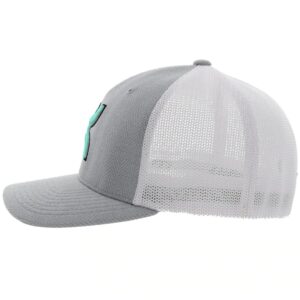 HOOEY Men's Flexfit Fitted Hat (Large/X-Large, Grey/White, Light Blue Logo)