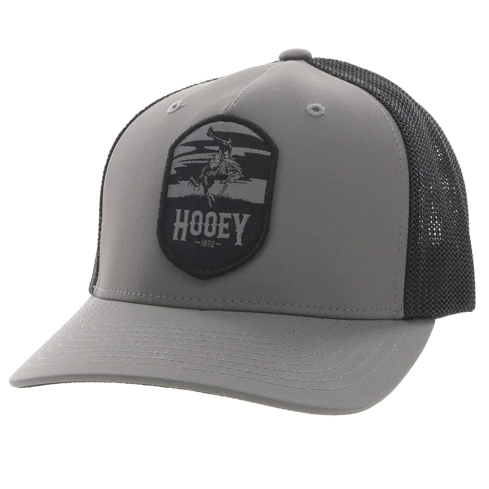 HOOEY Cheyenne Flexfit 5-Panel Western Lifestyle Curved Bill Patch Hat (Small/Medium, Charcoal/Black)