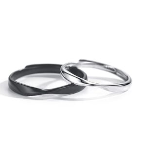 Jeulia Sterling Silver Couple Band for His and Her Simple Mobius Matching Anniversary Wedding Diamond rings Engraving Jewelry Set Valentine Day with Gift Box (Couple rings)