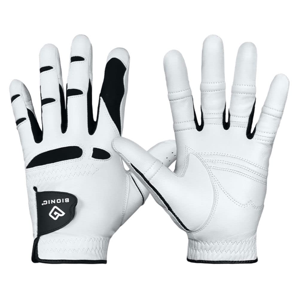 Men's StableGrip with NaturalFit 2.0 Golf Glove with Dual Expansion Thumb for Best Fit - Premium Cabretta Leather… (White, Medium/Large, Left)