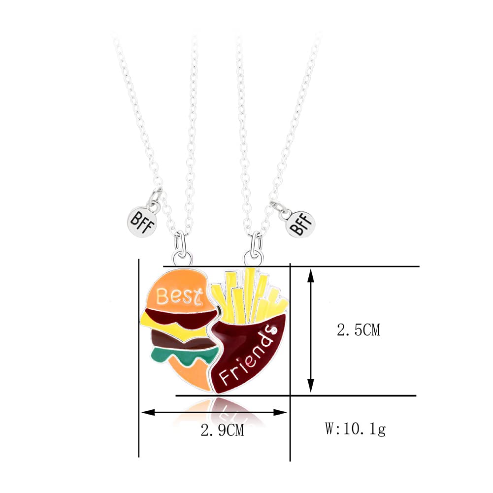 Hewill Matching Best Friends Necklace Cute Love Heart Hamburger Fries Friendship Necklace for Women Men BFF Necklace for 2 Set