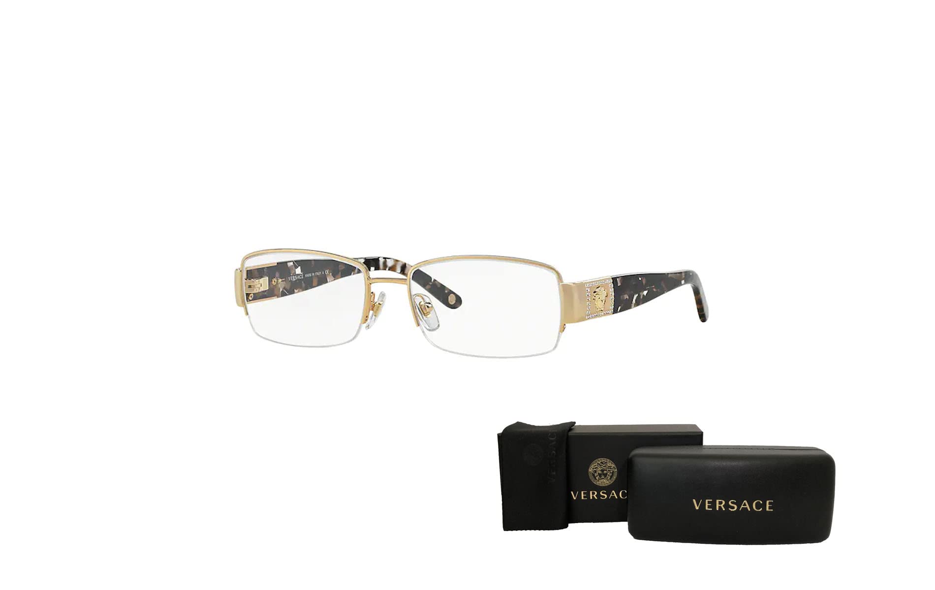 Versace VE1175B 1002 53MM Gold/Gold Rectangular Eyeglasses for Women + BUNDLE With Designer iWear Eyewear Kit