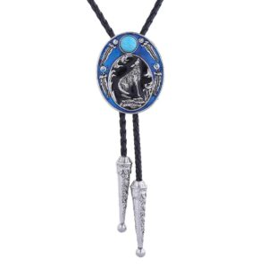 HUABOLA CALYN Bolo tie Turquoise, Native American Western Cowboy Texas Rodeo Howling Wolf Bolo ties for Men