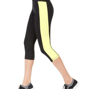 Ideology Colorblocked Cropped Leggings, Small (Noir English Yellow)