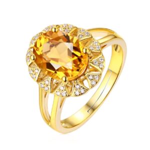 Fashion Citrine Gold Plated Gemstone Ring Yellow Diamond Ring Open Ring 925 Sterling Silver Oval Diamond Cut Cubic Zirconia Citrine Ring Wedding Engagement Ring 593 (golden color)