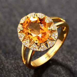 Fashion Citrine Gold Plated Gemstone Ring Yellow Diamond Ring Open Ring 925 Sterling Silver Oval Diamond Cut Cubic Zirconia Citrine Ring Wedding Engagement Ring 593 (golden color)