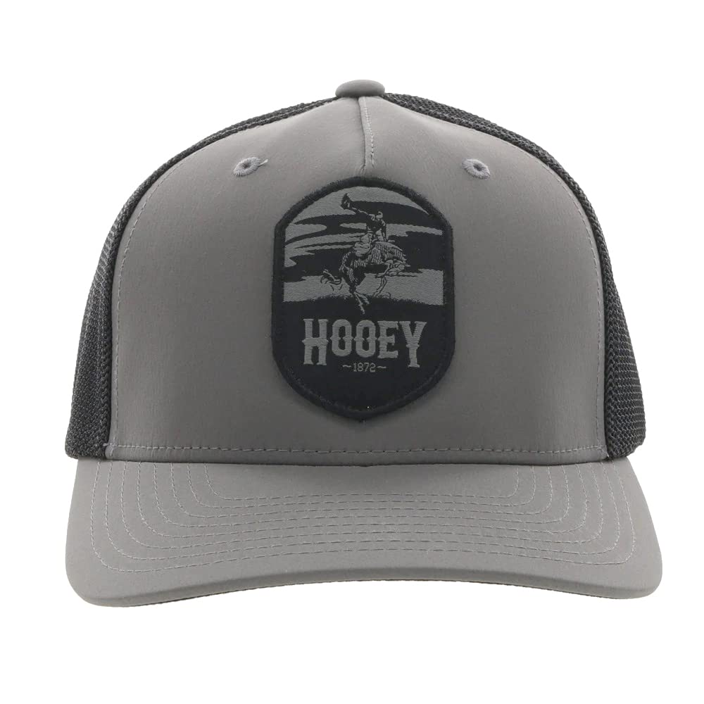 HOOEY Cheyenne Flexfit 5-Panel Western Lifestyle Curved Bill Patch Hat (Small/Medium, Charcoal/Black)