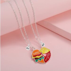 Hewill Matching Best Friends Necklace Cute Love Heart Hamburger Fries Friendship Necklace for Women Men BFF Necklace for 2 Set