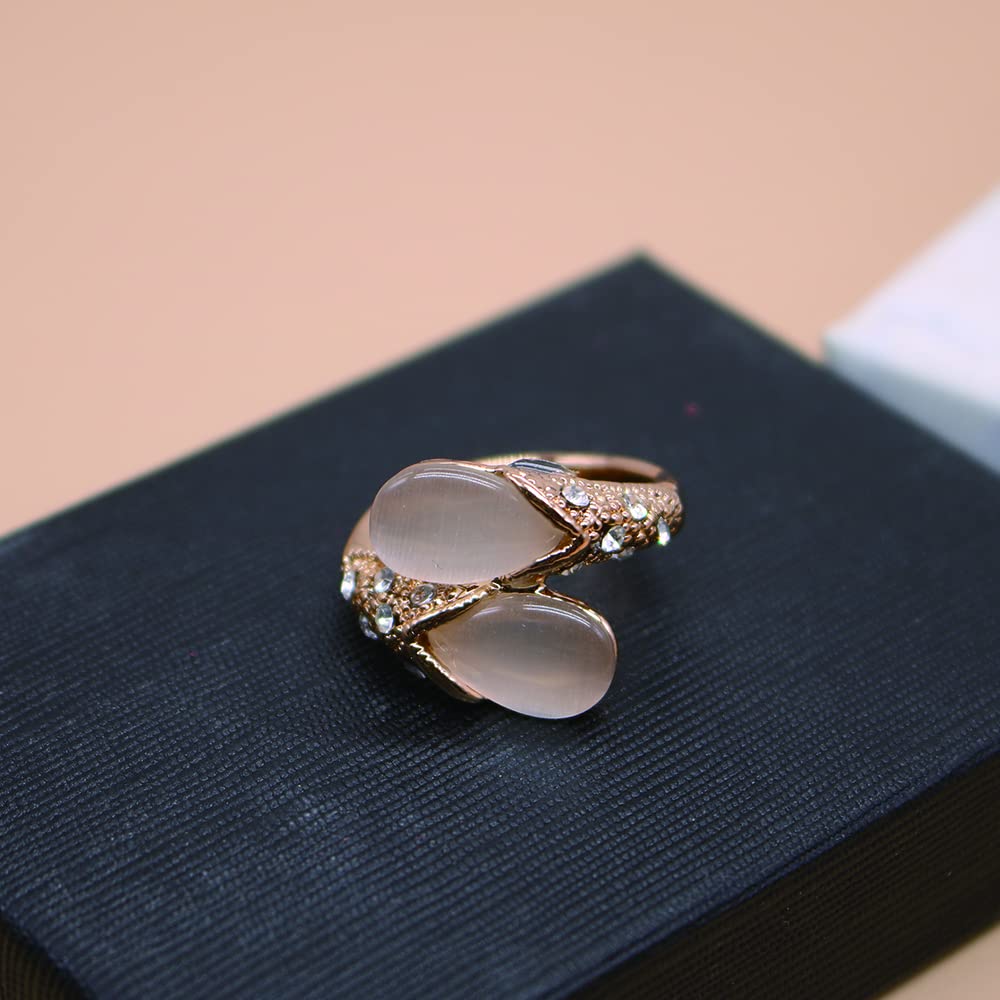 ABJFJE Pear-shaped Cat'eye Stone Cocktail Statement Ring Gold Plated Crystal Rhinestone Stacking Wedding Band Rings Fashion Jewelry Accessories for Women Gift (10)