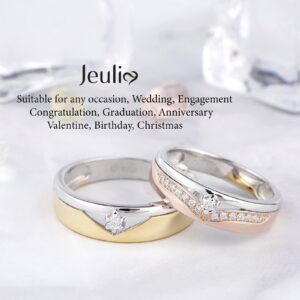 Jeulia Sterling Silver Couple Band for His and Her Two Tone Round Cut Matching Anniversary Wedding Diamond rings Engraving Jewelry Set Valentine Day with Gift Box (Couple rings, Customized)