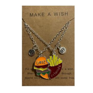 Hewill Matching Best Friends Necklace Cute Love Heart Hamburger Fries Friendship Necklace for Women Men BFF Necklace for 2 Set