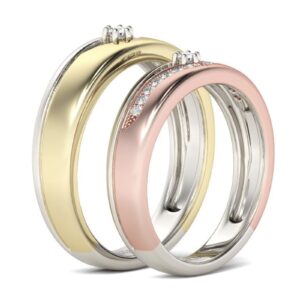 Jeulia Sterling Silver Couple Band for His and Her Two Tone Round Cut Matching Anniversary Wedding Diamond rings Engraving Jewelry Set Valentine Day with Gift Box (Couple rings, Customized)