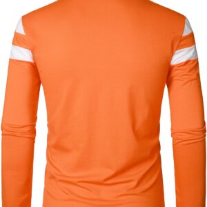 HOOD CREW Men’s Long Sleeve Polo Shirt Casual Slim Fit Shirts Contrast Color Patchwork T Shirts Cotton Tops Orange XXL