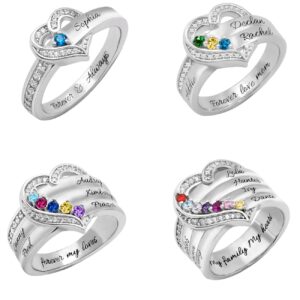 Sterling Silver Rings for Women Mom | Personalized Mothers Ring with 1-8 Birthstones | Custom Family Name Rings Birthstone Rings Mother's Day Gift | Promise Rings for Her Mother Daughter Ring